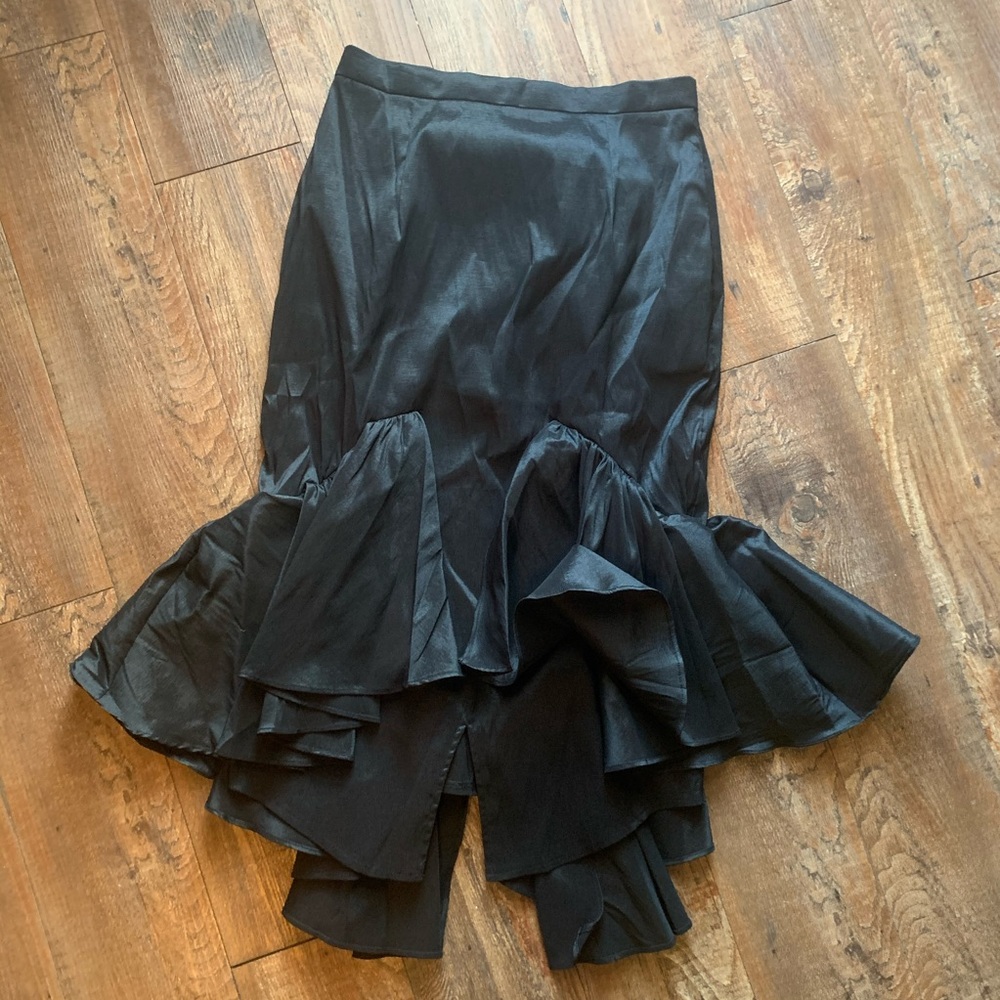 Retro Raquel Polyester black high low asymmetrical‎ ruffle flare midi skirt